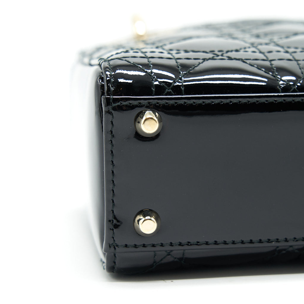 DIOR MINI LADY DIOR PATENT LEATHER BLACK WITH GHW