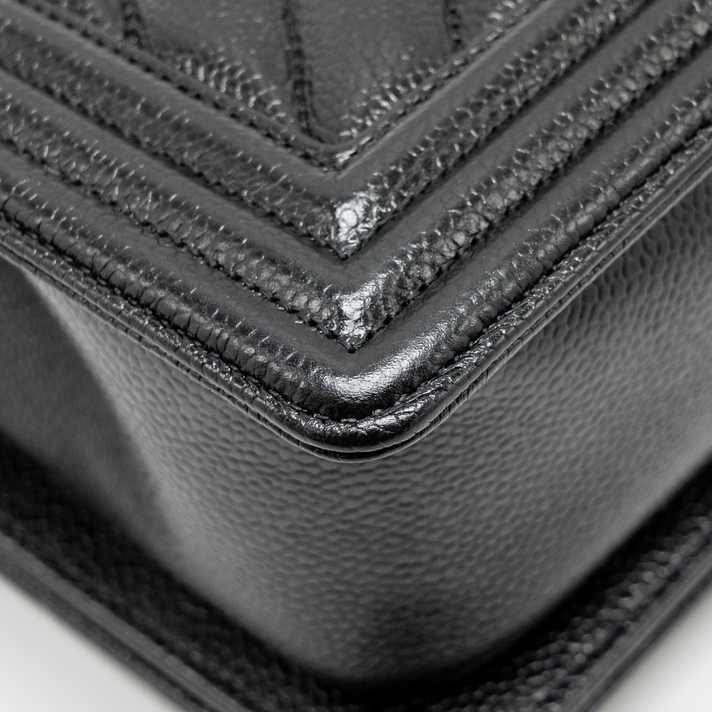 CHANEL CHEVRON MEDIUM BOY BAG CAVIAR BLACK SHW
