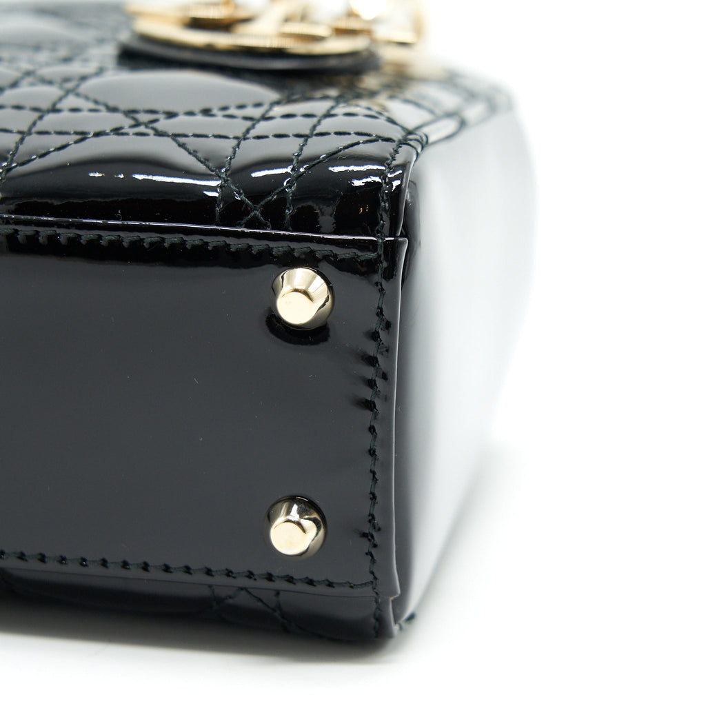 DIOR MINI LADY DIOR PATENT LEATHER BLACK WITH GHW