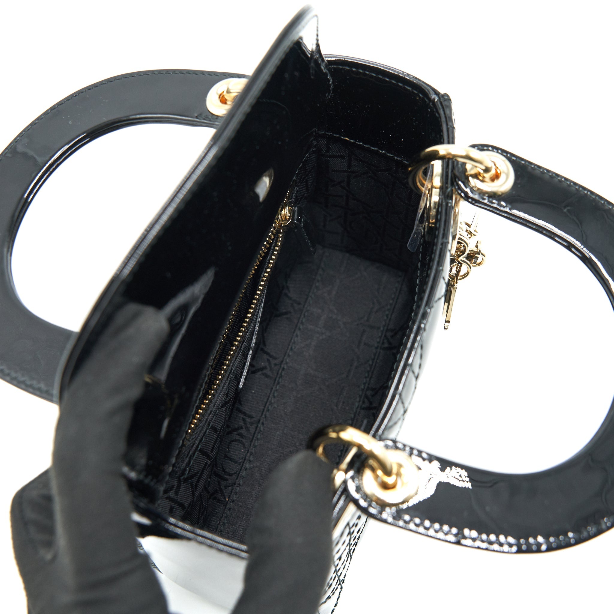 DIOR MINI LADY DIOR PATENT LEATHER BLACK WITH GHW