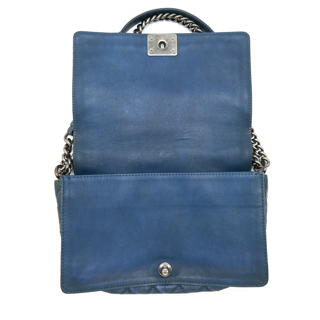 CHANEL BOY BAG SOFT CALFSKIN DARK BLUE RUTHENIUM HARDWARE