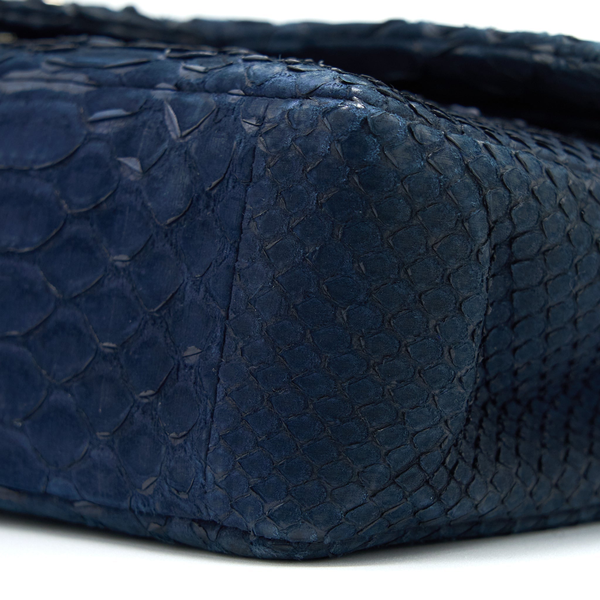 CHANEL MEDIUM CLASSIC DOUBLE FLAP BAG PYTHON DARK BLUE SHW