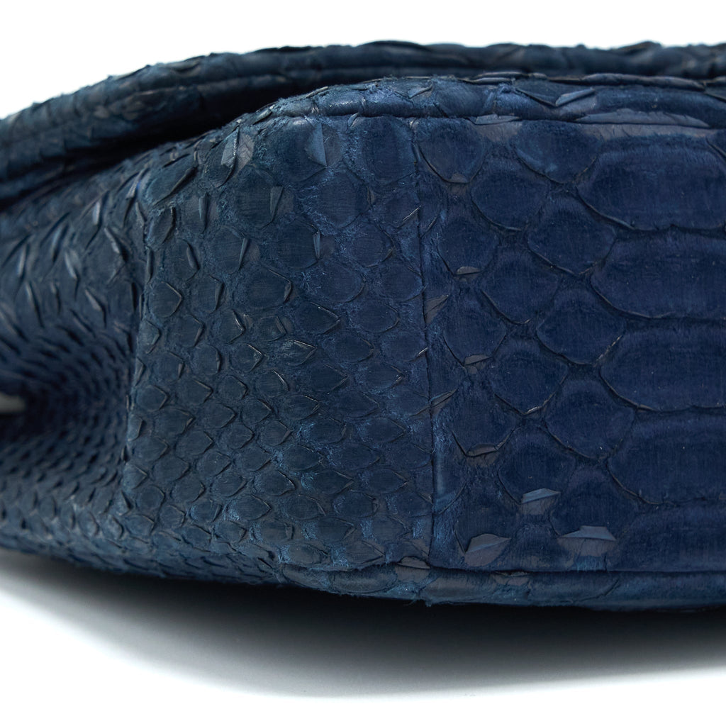 CHANEL MEDIUM CLASSIC DOUBLE FLAP BAG PYTHON DARK BLUE SHW