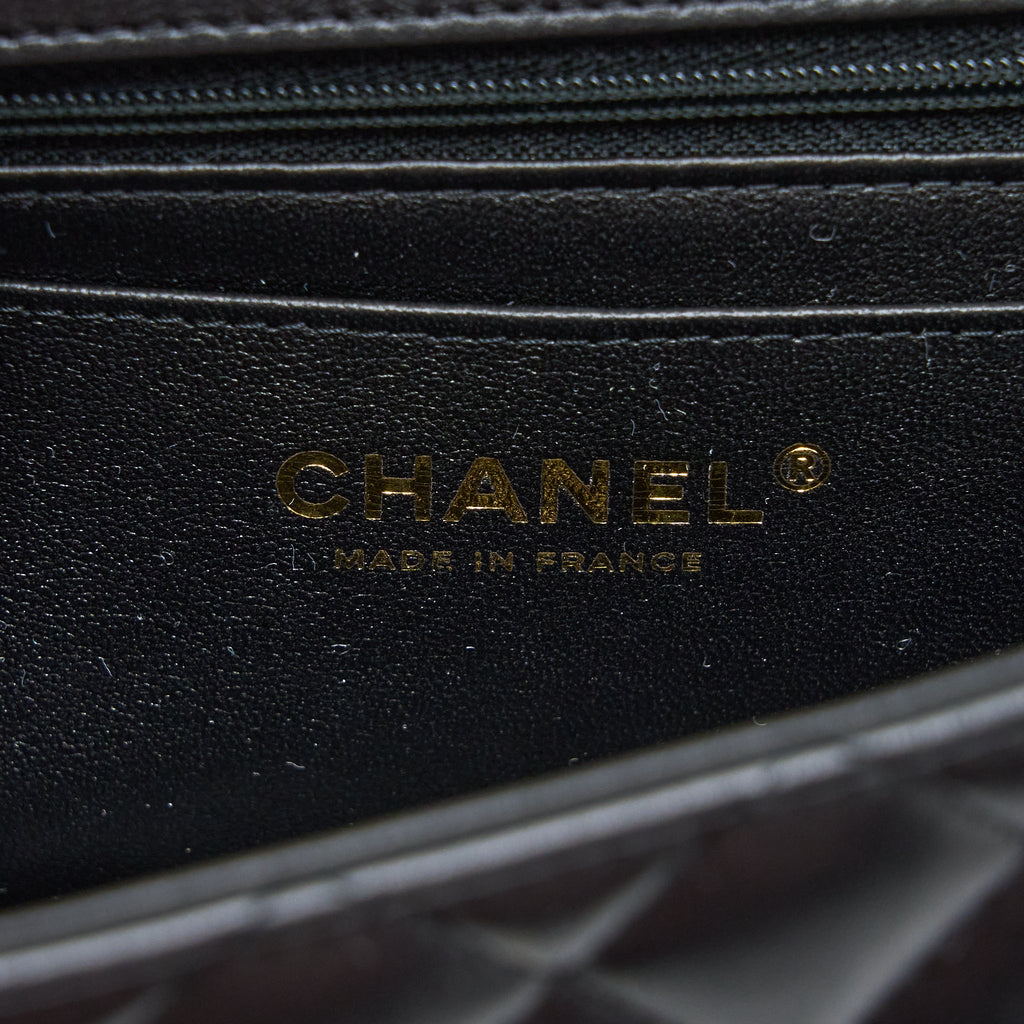 CHANEL TOP HANDLE MINI RECTANGULAR FLAP BAG LAMBSKIN BLACK LGHW (MICROCHIP)