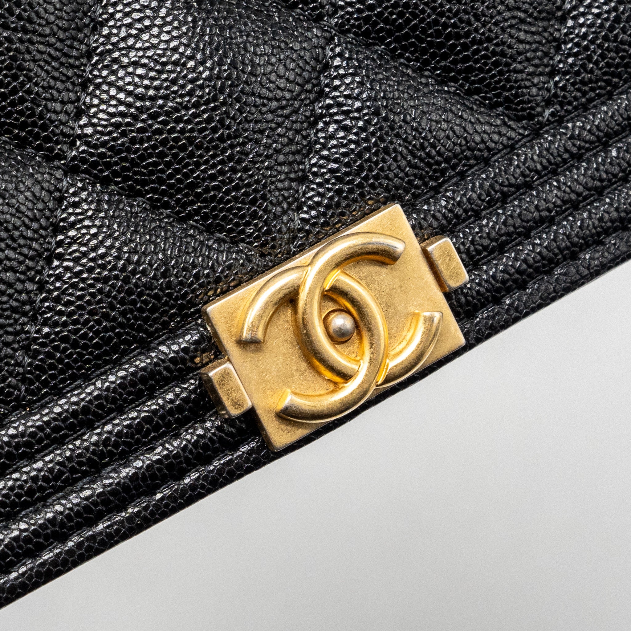 CHANEL BOY WALLET ON CHAIN CAVIAR BLACK GHW