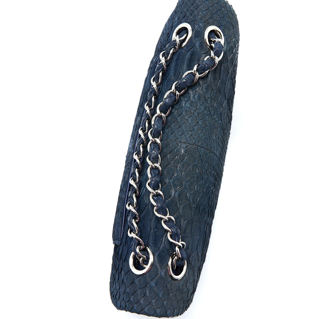 CHANEL MEDIUM CLASSIC DOUBLE FLAP BAG PYTHON DARK BLUE SHW