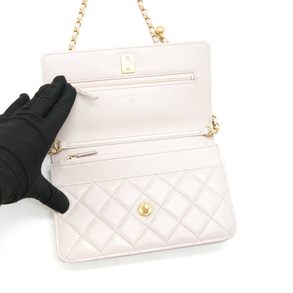 CHANEL 21B LIGHT PURPLE PEARL CRUSH WALLET ON CHAIN GHW