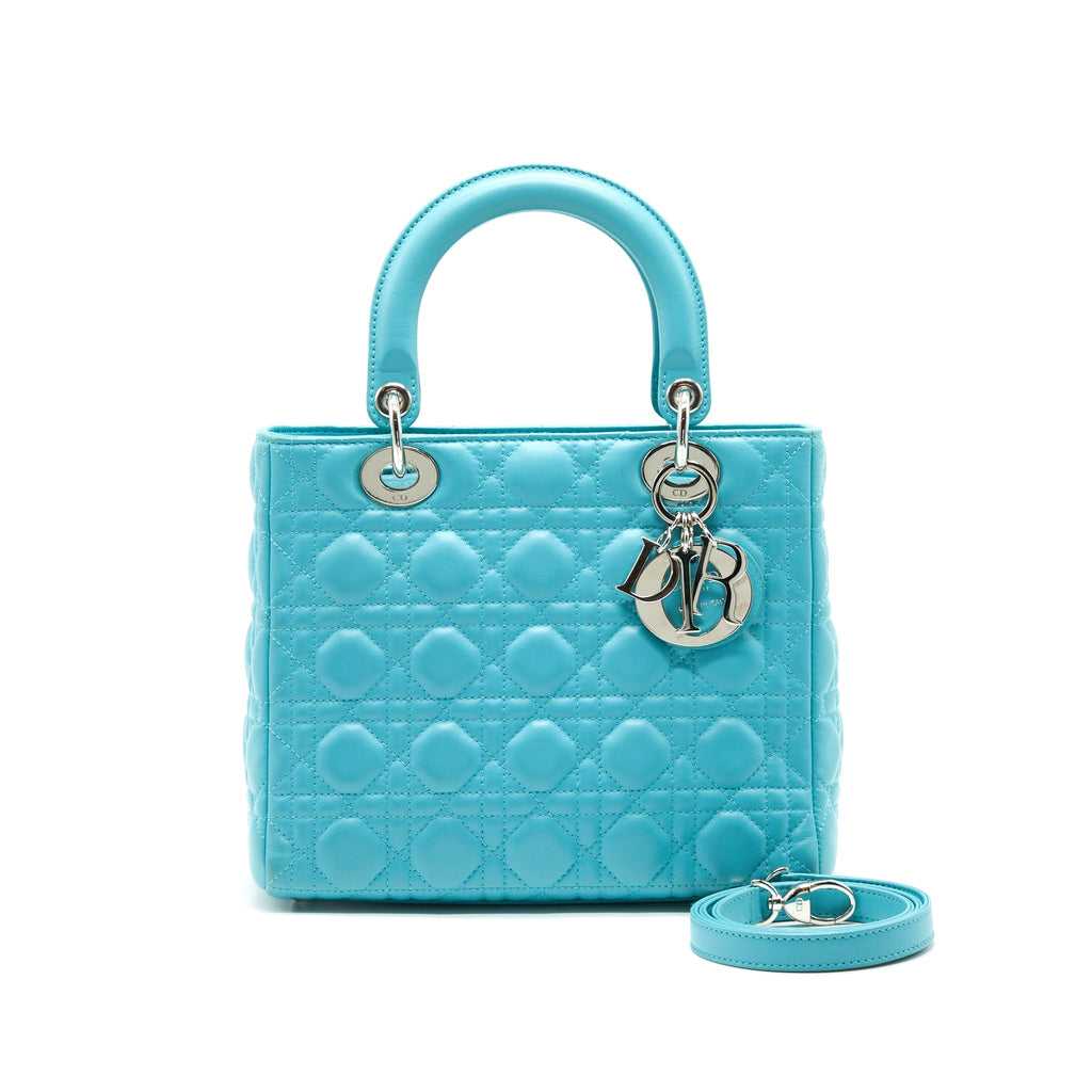 DIOR MEDIUM LADY DIOR LAMBSKIN BLUE SHW