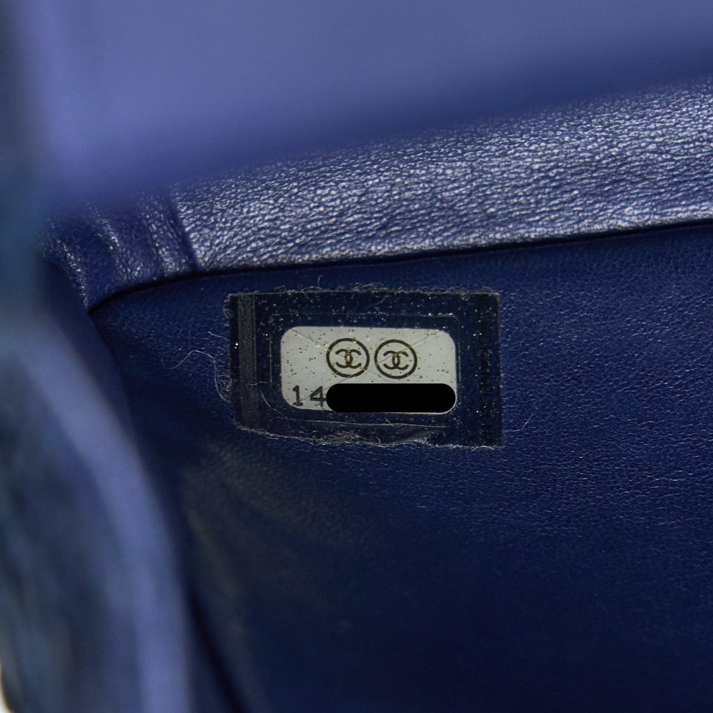 CHANEL MEDIUM CLASSIC DOUBLE FLAP BAG PYTHON DARK BLUE SHW