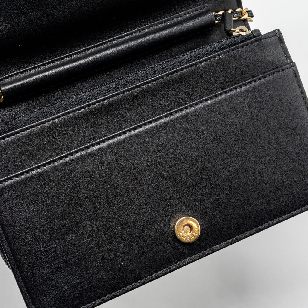 CHANEL BOY WALLET ON CHAIN CAVIAR BLACK GHW