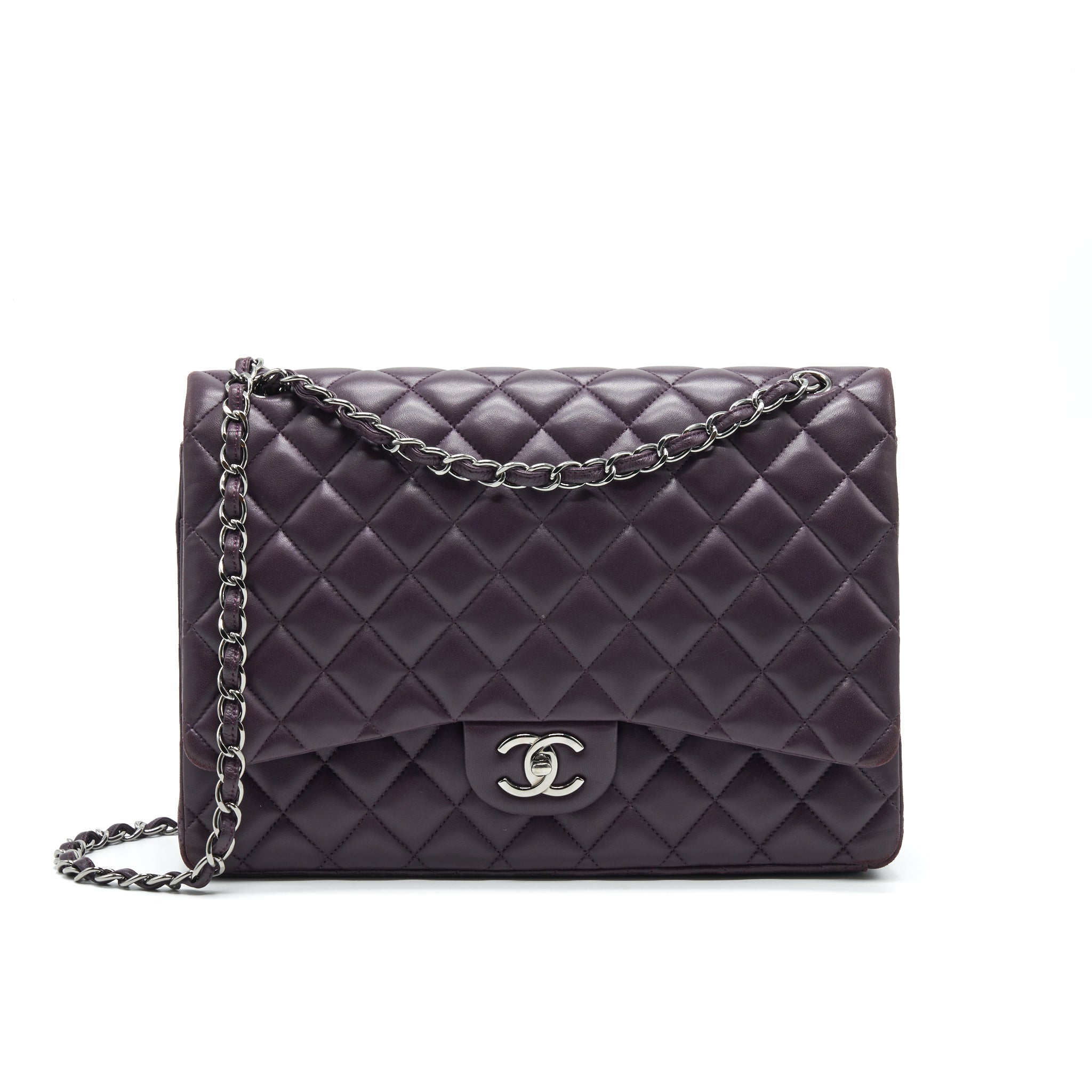 CHANEL MAXI DOUBLE FLAP BAG LAMBSKIN BURGUNDY SHW