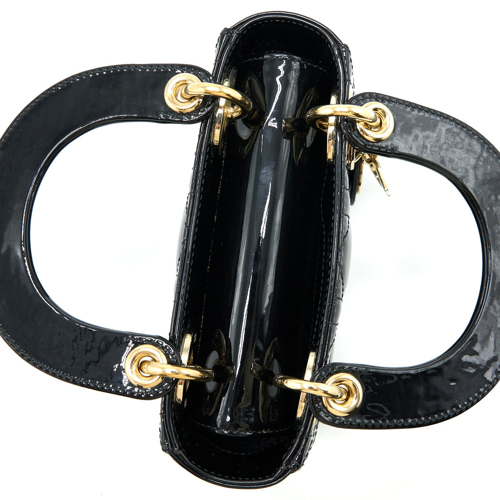 DIOR MINI LADY DIOR PATENT BLACK LGHW