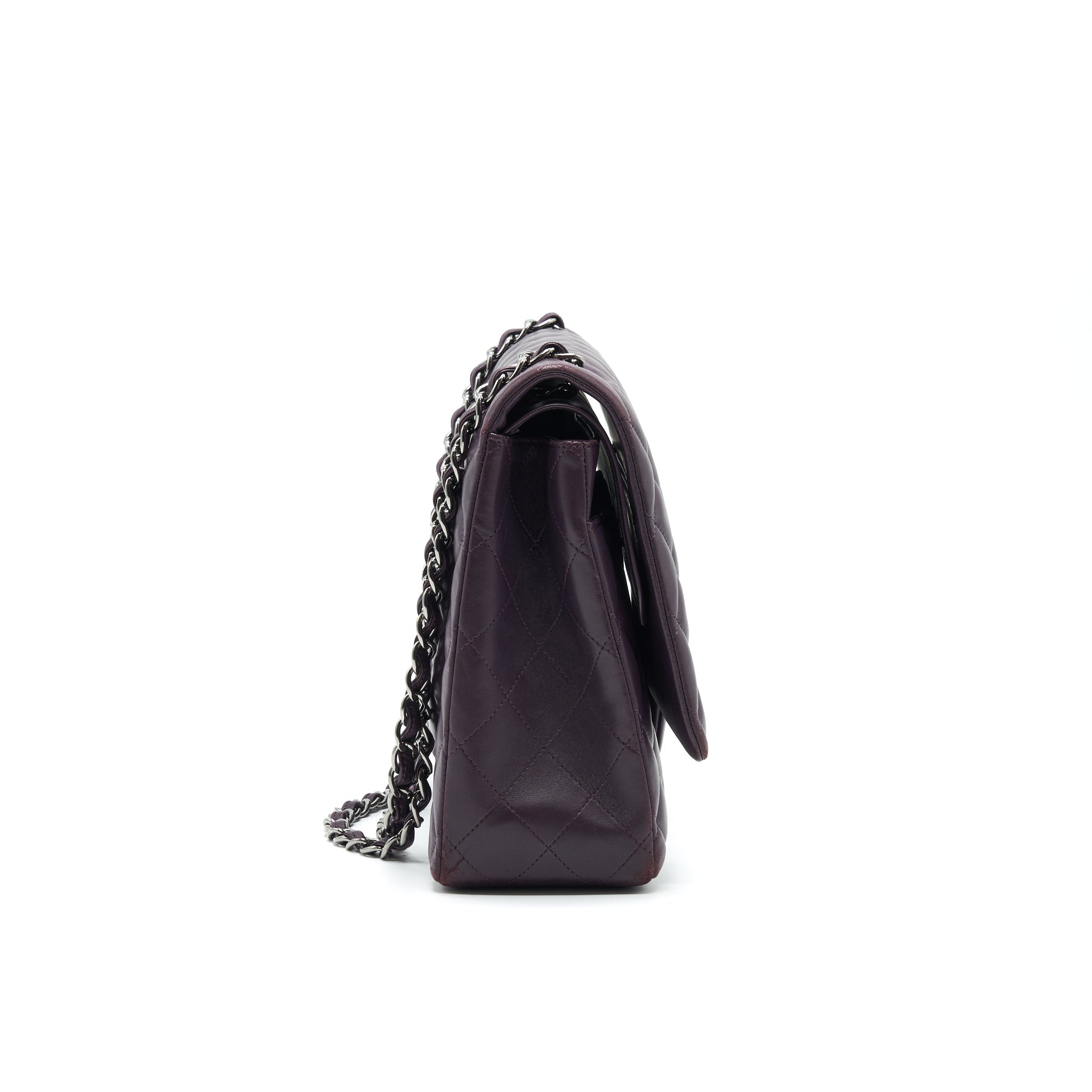 CHANEL MAXI DOUBLE FLAP BAG LAMBSKIN BURGUNDY SHW