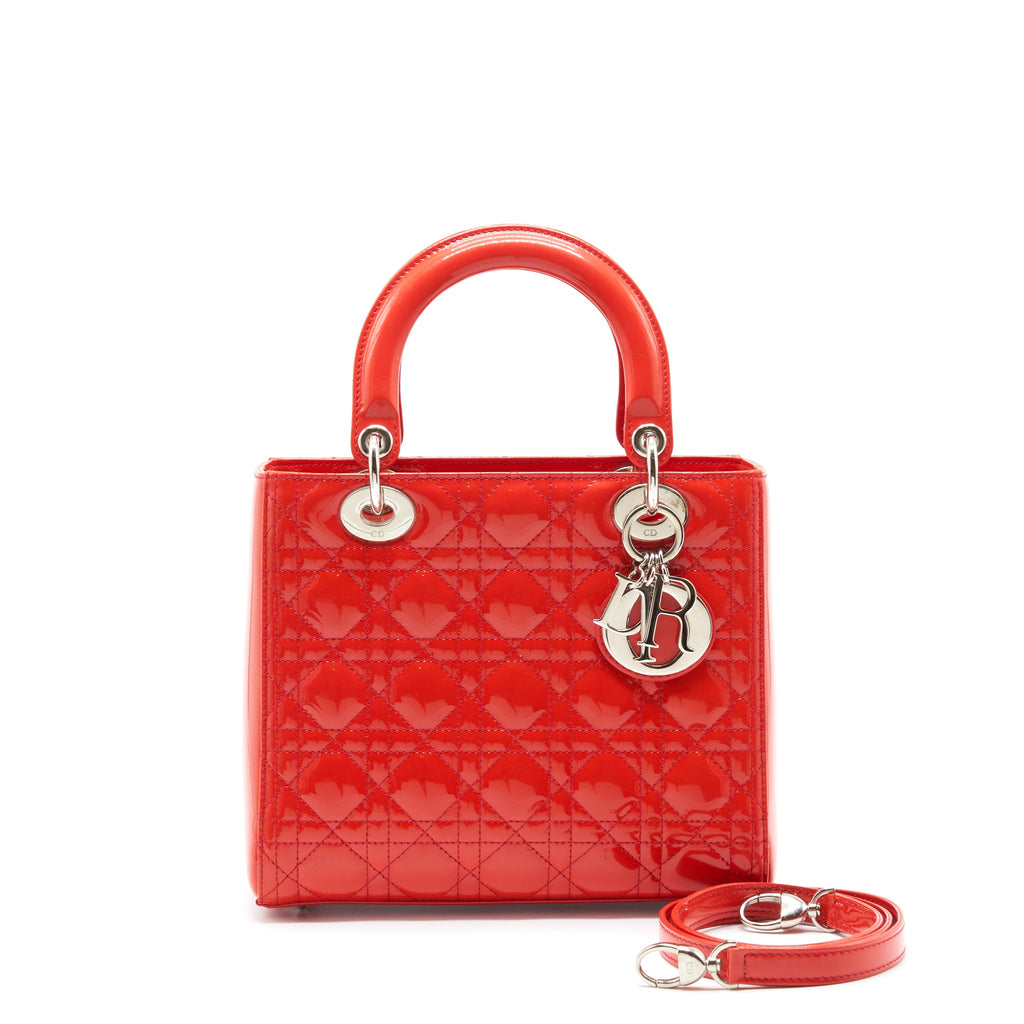 DIOR MEDIUM LADY DIOR PATENT RED SHW