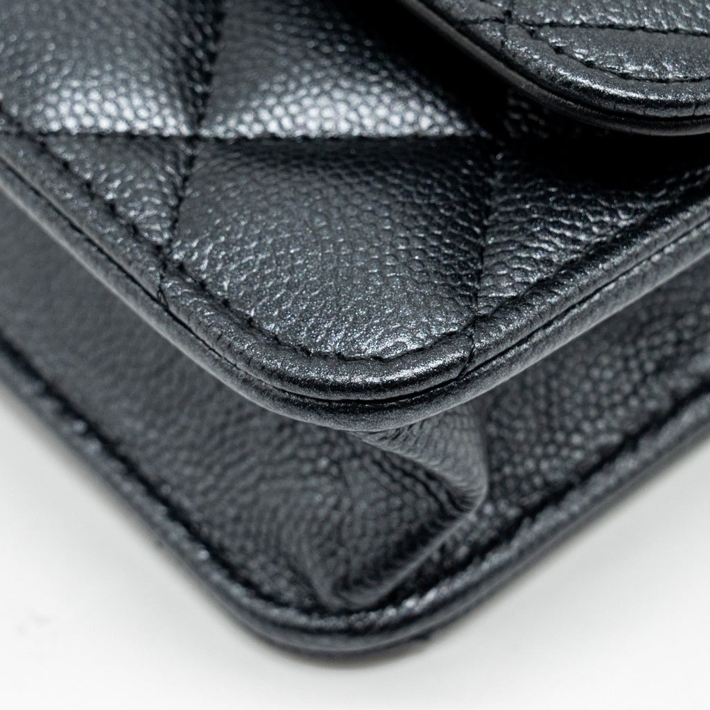 CHANEL 23B MINI FLAP WALLET WITH ADJUSTABLE CHAIN CAVIAR IRIDESCENT BLACK GHW (MICROCHIP)