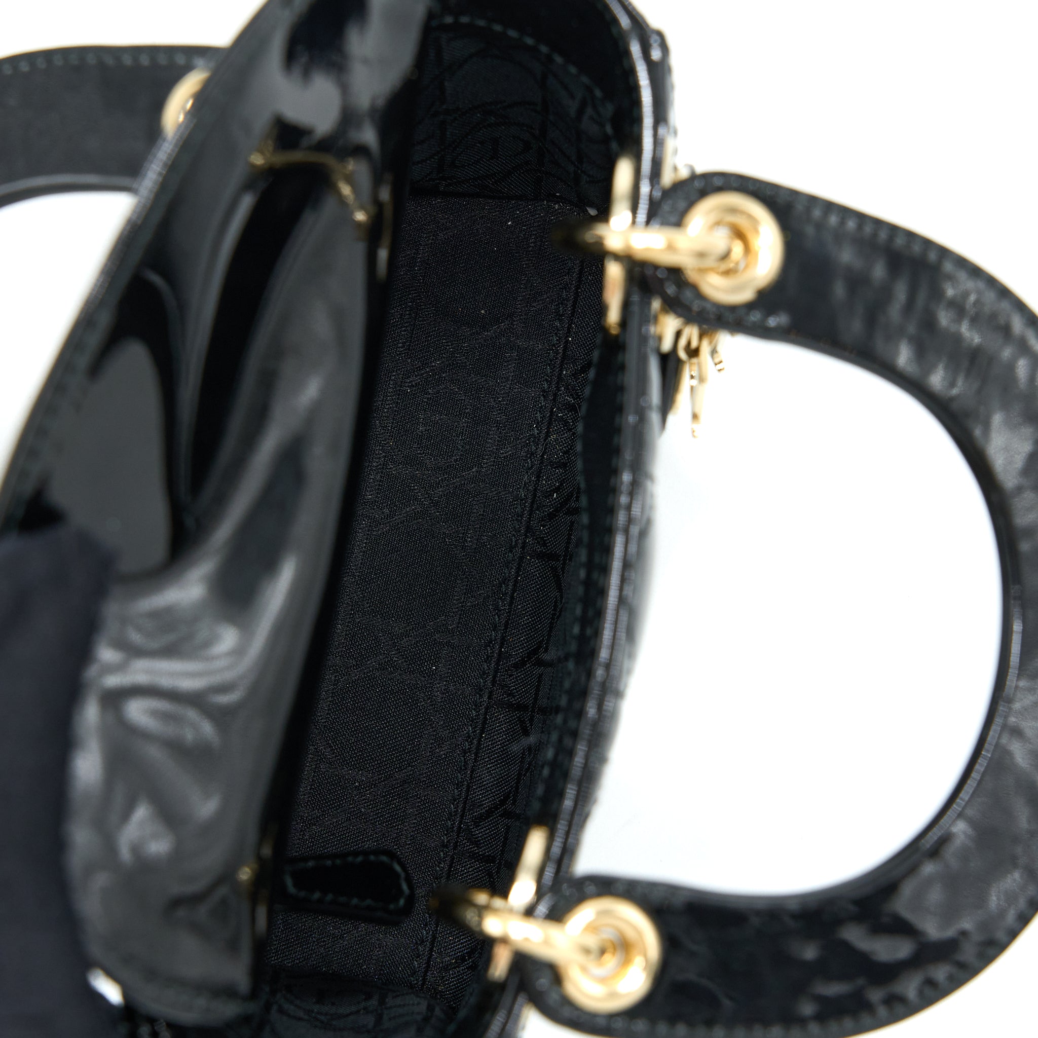 DIOR MINI LADY DIOR PATENT BLACK LGHW