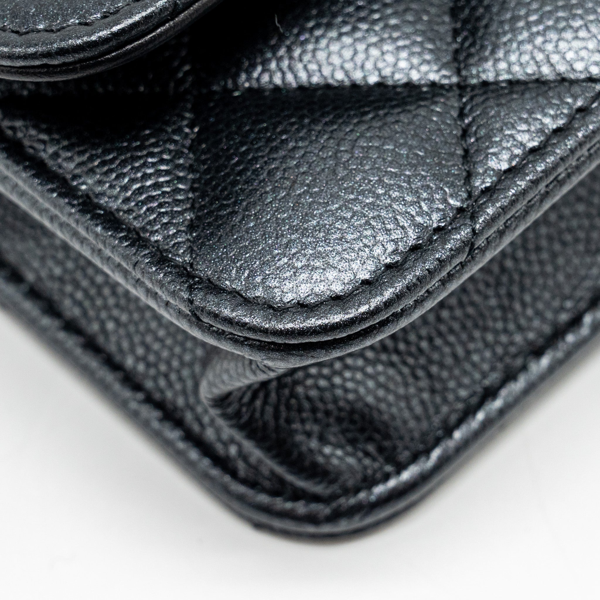 CHANEL 23B MINI FLAP WALLET WITH ADJUSTABLE CHAIN CAVIAR IRIDESCENT BLACK GHW (MICROCHIP)