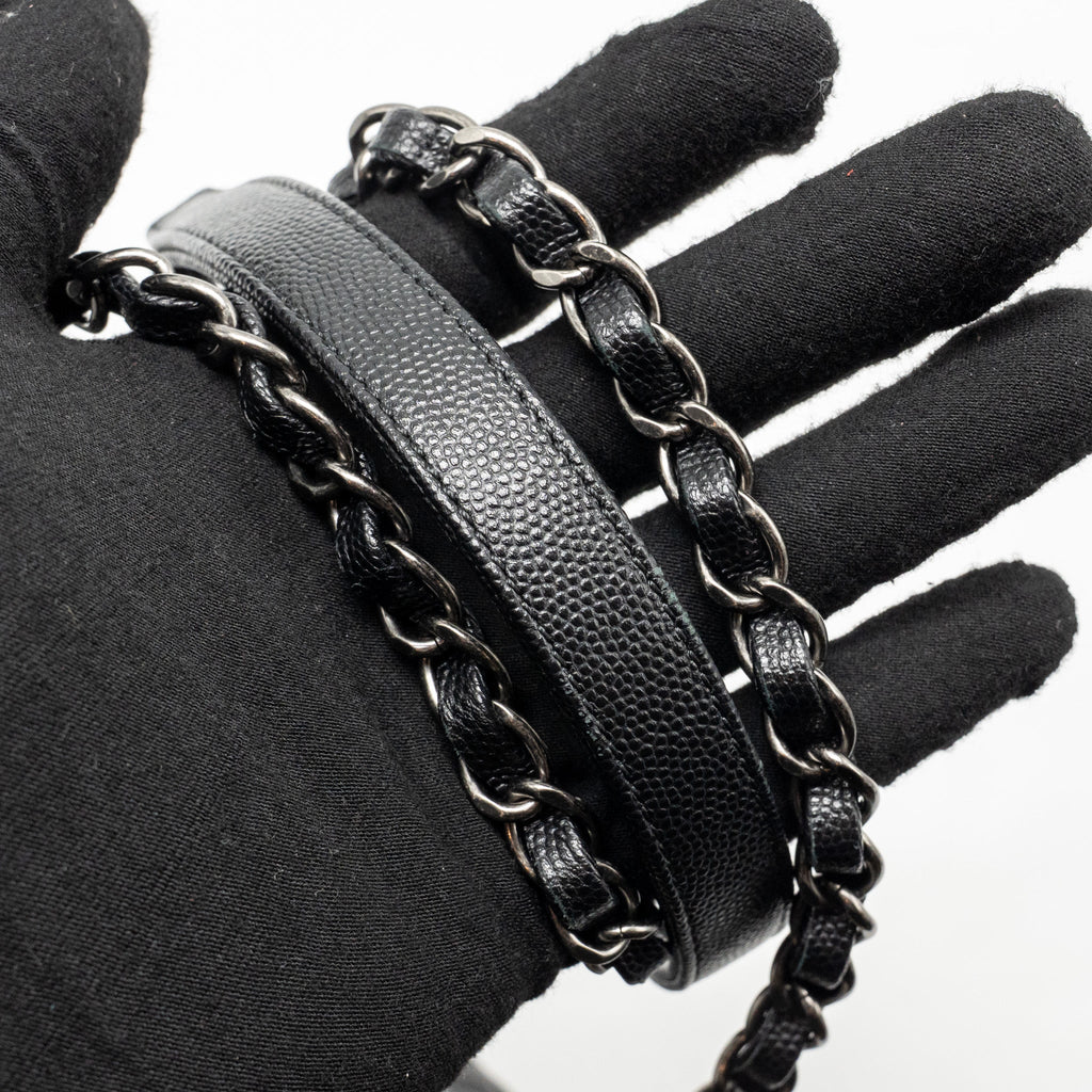 CHANEL MEDIUM COCO HANDLE CAVIAR/LIZARD HANDLE BLACK/BURGUNDY RUTHENIUM HARDWARE