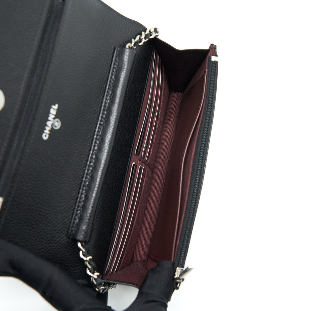 CHANEL CLASSIC WALLET ON CHAIN CAVIAR BLACK SHW (MICROCHIP)