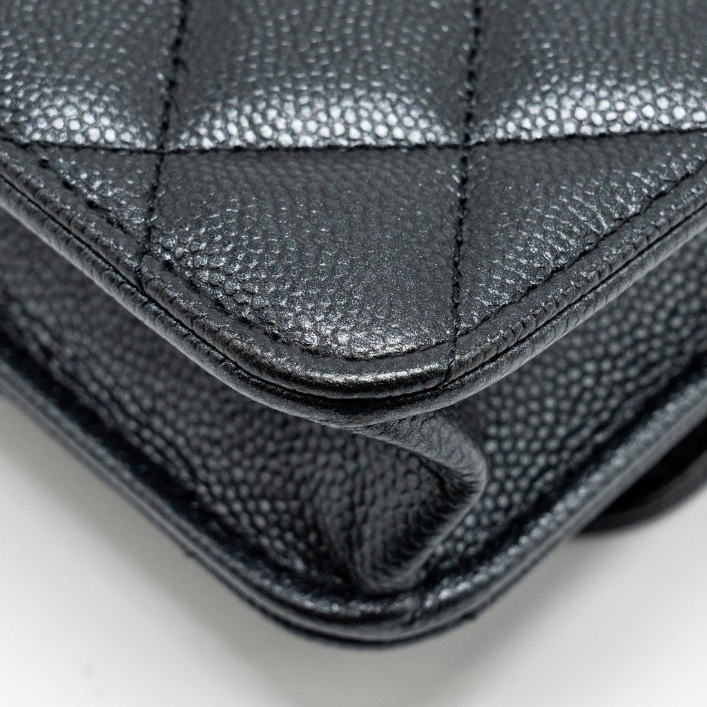 CHANEL 23B MINI FLAP WALLET WITH ADJUSTABLE CHAIN CAVIAR IRIDESCENT BLACK GHW (MICROCHIP)