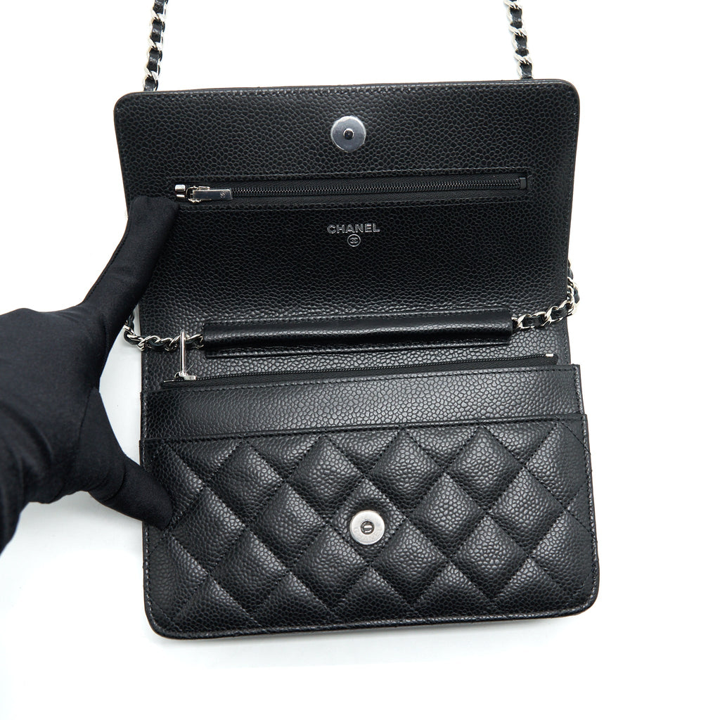 CHANEL CLASSIC WALLET ON CHAIN CAVIAR BLACK SHW (MICROCHIP)
