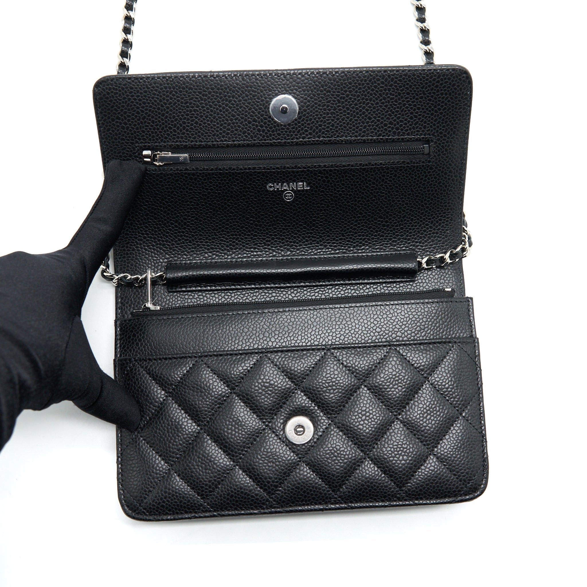CHANEL CLASSIC WALLET ON CHAIN CAVIAR BLACK SHW (MICROCHIP)
