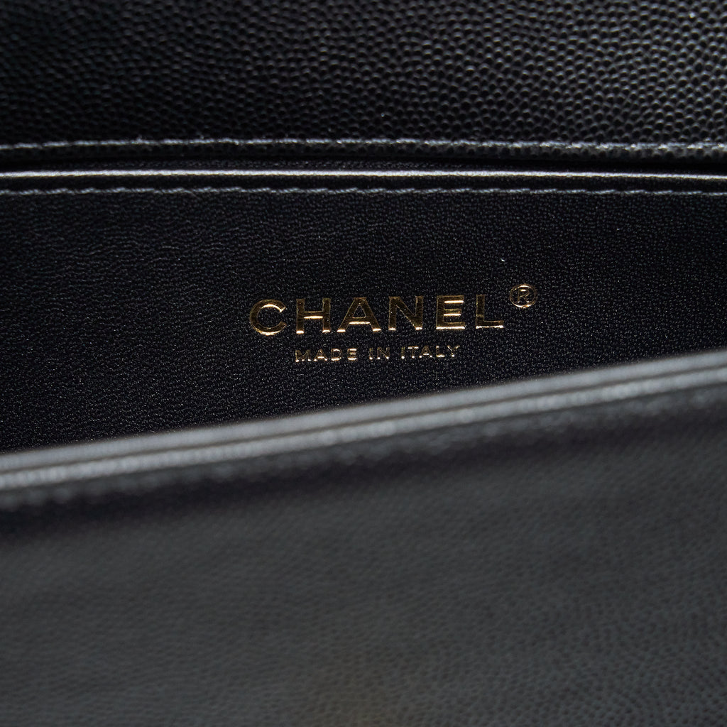 CHANEL SMALL BOY BAG CAVIAR BLACK BRUSHED GHW (MICROCHIP)