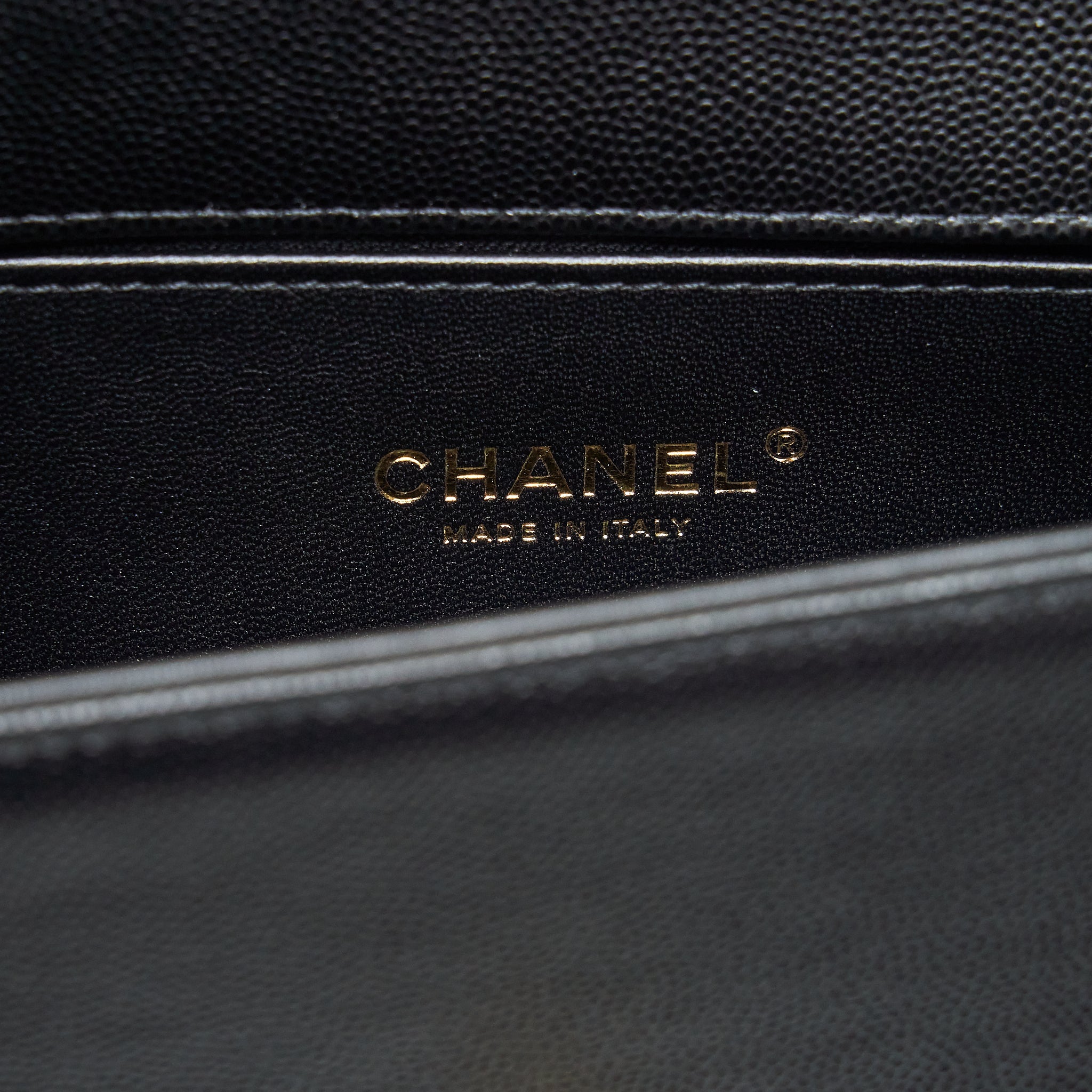 CHANEL SMALL BOY BAG CAVIAR BLACK BRUSHED GHW (MICROCHIP)