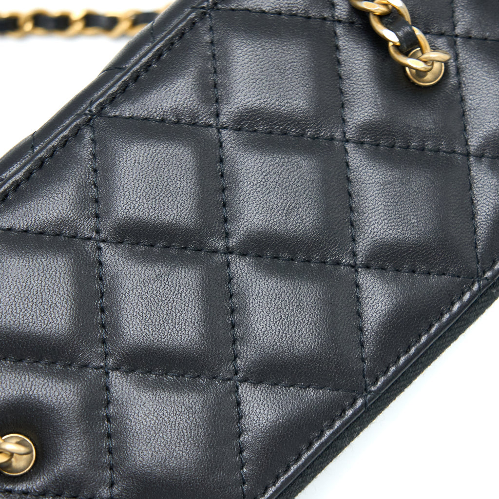 CHANEL PEAR CRUSH LONG VANITY WITH CHAIN LAMBSKIN BLACK GHW