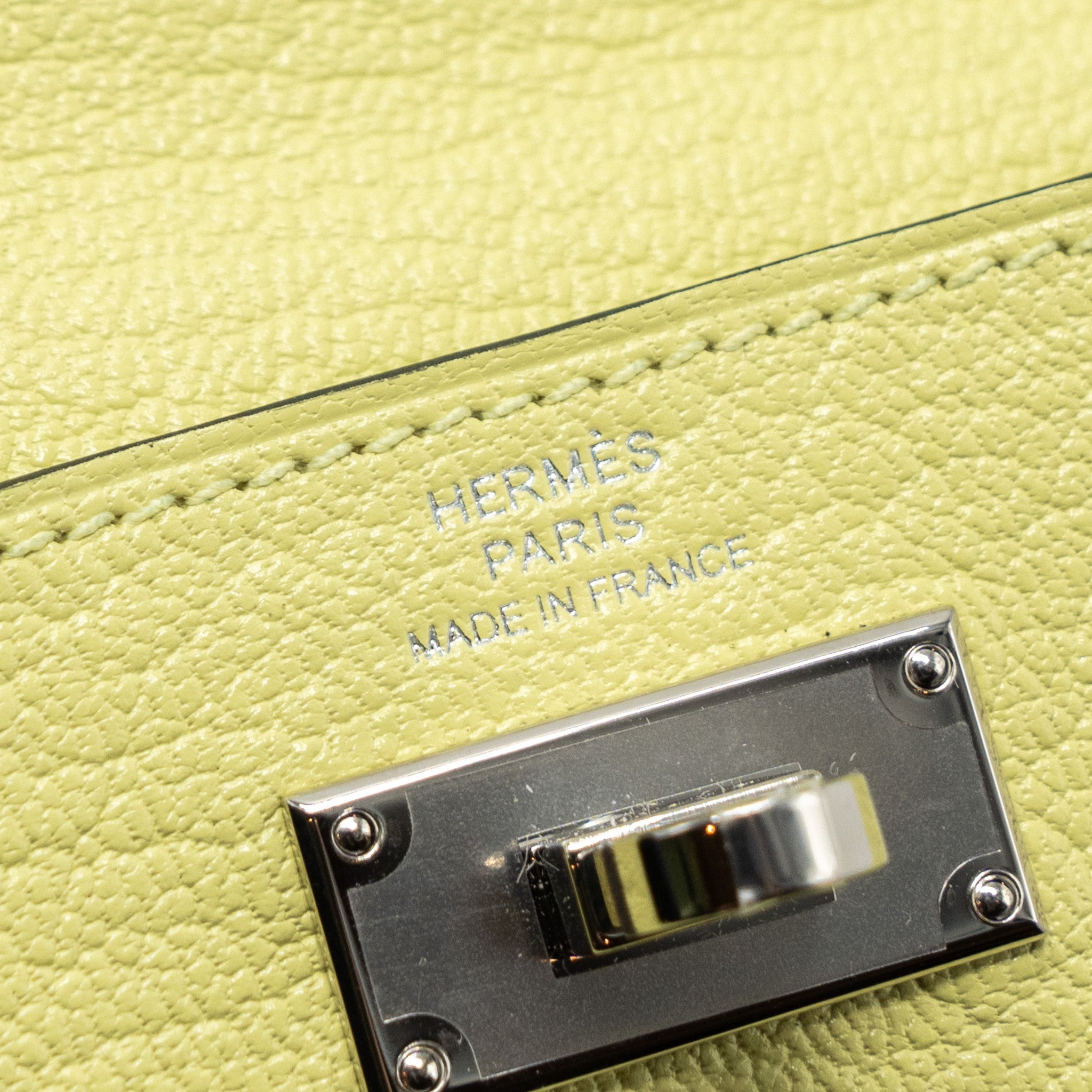 HERMES KELLY POCKET COMPACT CHEVRE MYSORE R9 JAUNE BOURGE SHW