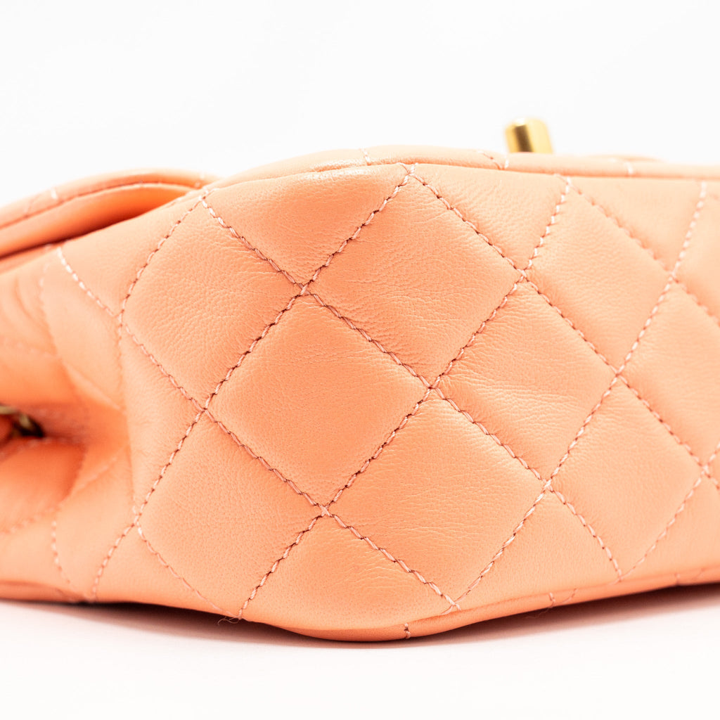CHANEL PEARL CRUSH MINI SQUARE LAMBSKIN CORAL GHW (MICROCHIP)