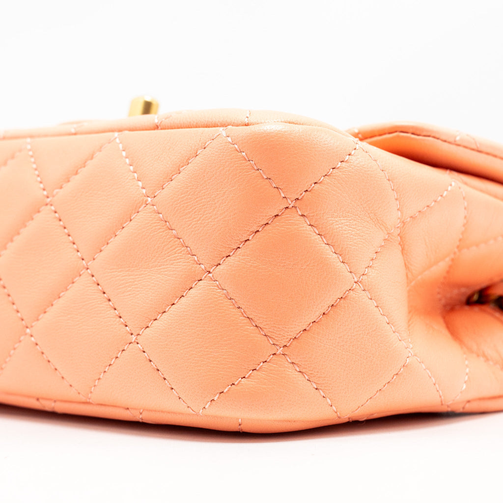 CHANEL PEARL CRUSH MINI SQUARE LAMBSKIN CORAL GHW (MICROCHIP)