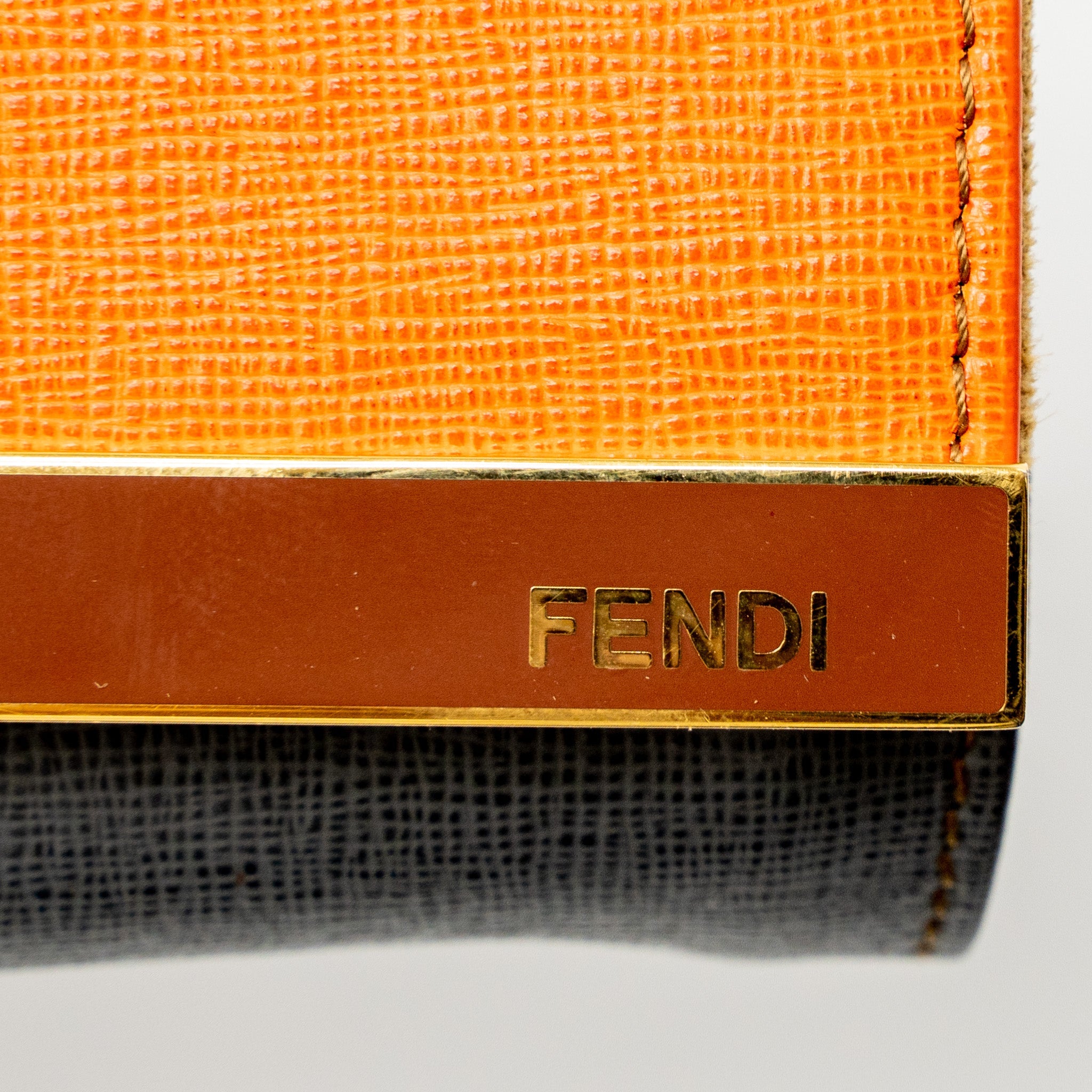 FENDI FLAP CLUTCH CALFSKIN ORANGE/MULTICOLOUR GHW