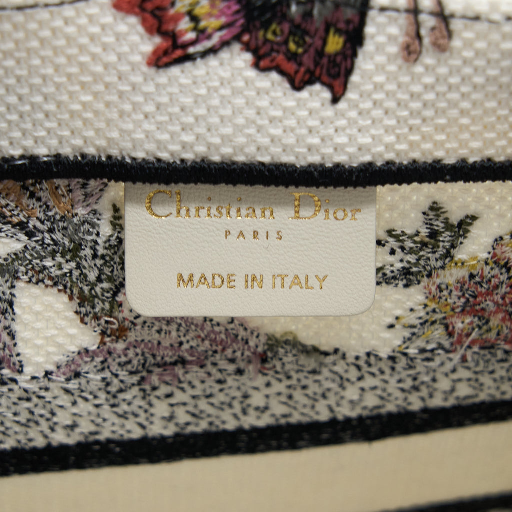 DIOR SMALL BOOK TOTE DIOR PETITES FLEURS EMBROIDERY CANVAS WHITE MULTICOLOUR