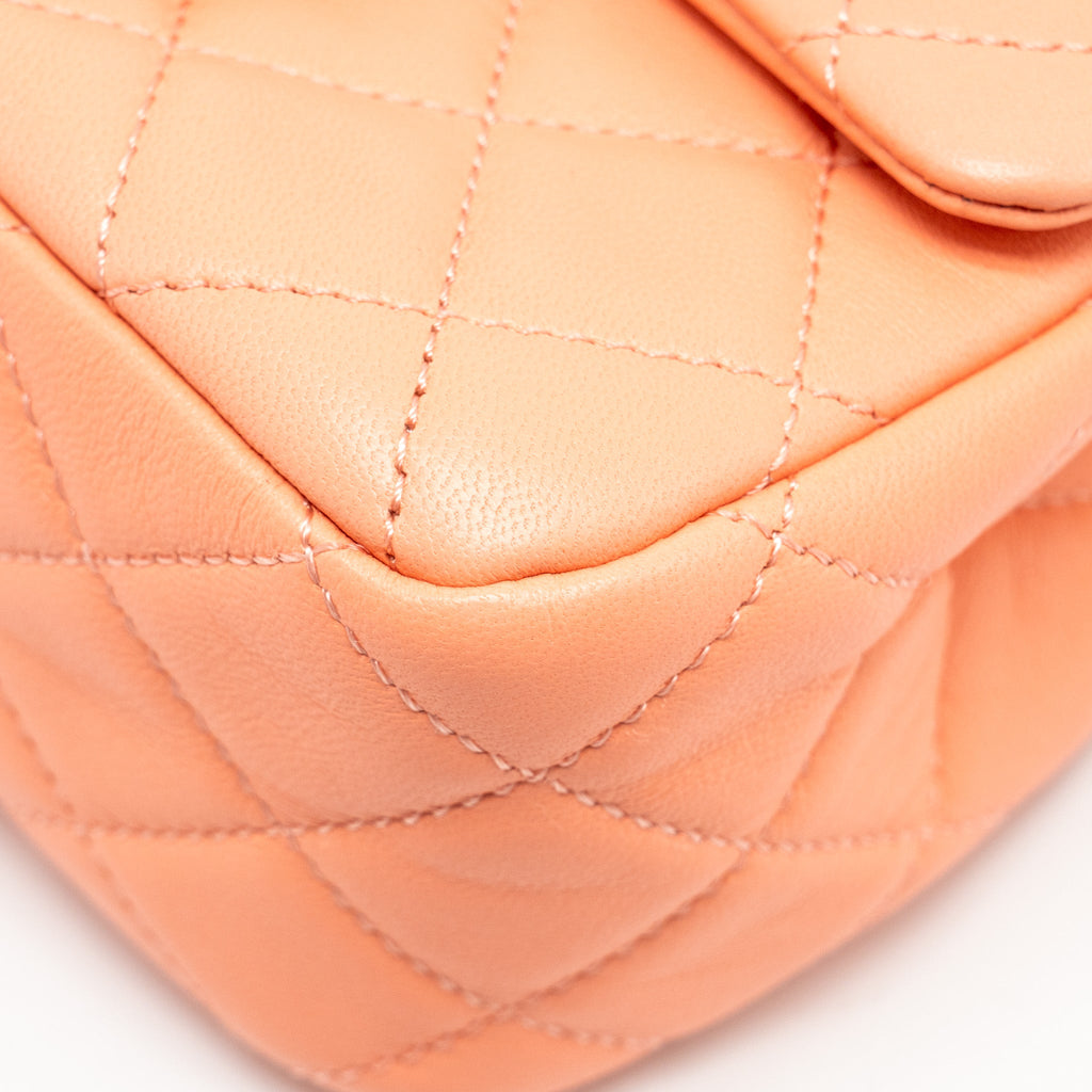 CHANEL PEARL CRUSH MINI SQUARE LAMBSKIN CORAL GHW (MICROCHIP)