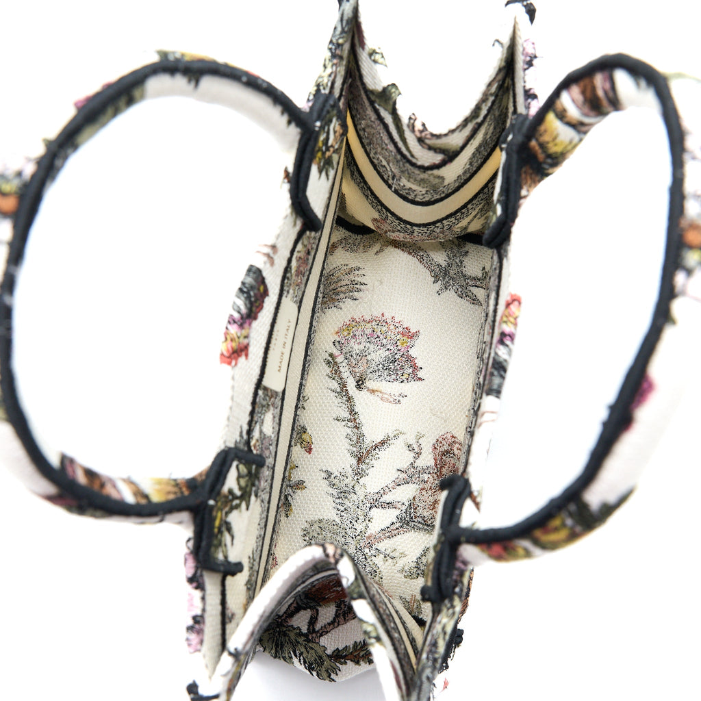 DIOR SMALL BOOK TOTE DIOR PETITES FLEURS EMBROIDERY CANVAS WHITE MULTICOLOUR