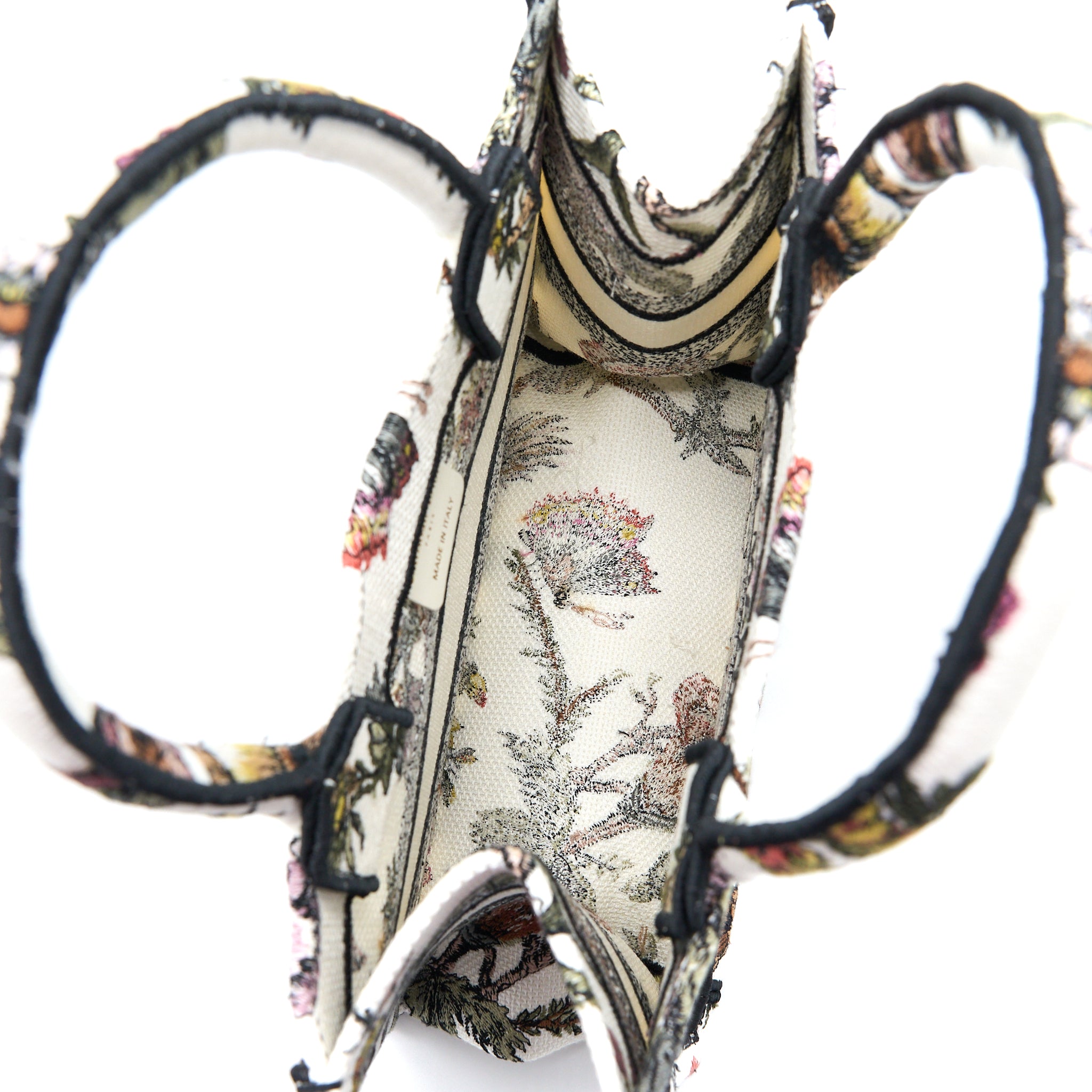 DIOR SMALL BOOK TOTE DIOR PETITES FLEURS EMBROIDERY CANVAS WHITE MULTICOLOUR