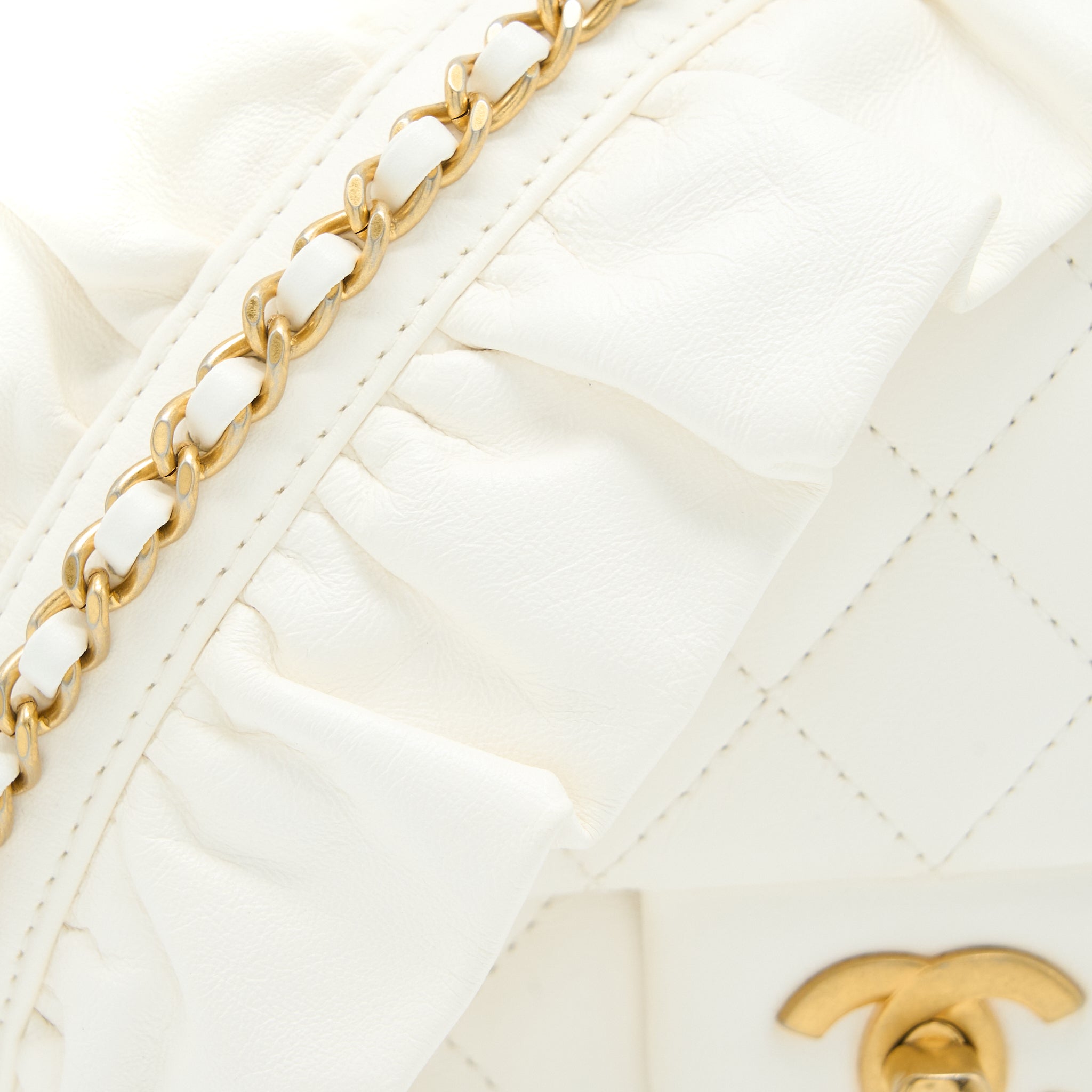 CHANEL MINI SQUARE FLAP BAG WITH DETAILED RIBBON CHAIN LAMBSKIN WHITE GHW