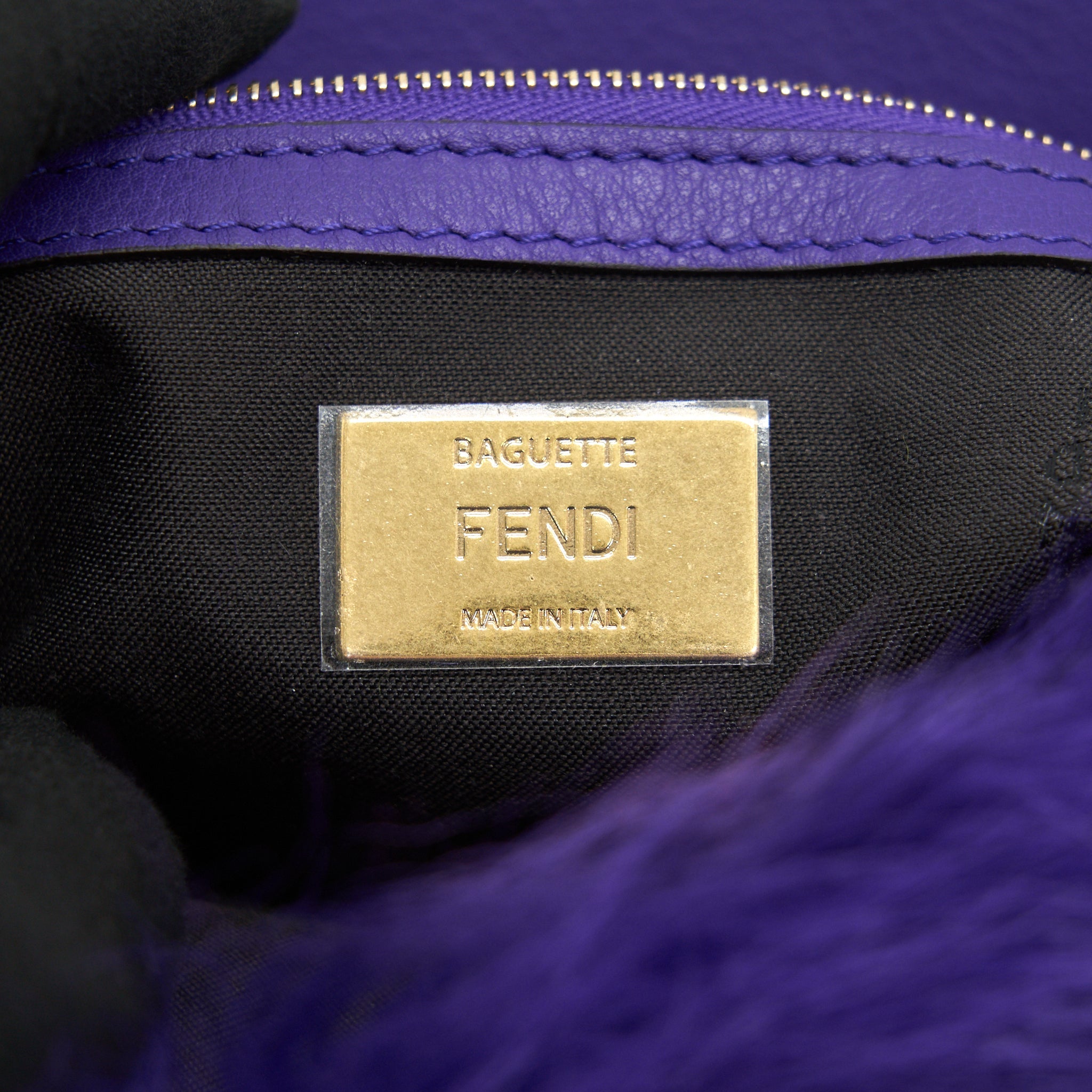 FENDI BAGUETTE FUR HANDBAG PURPLE