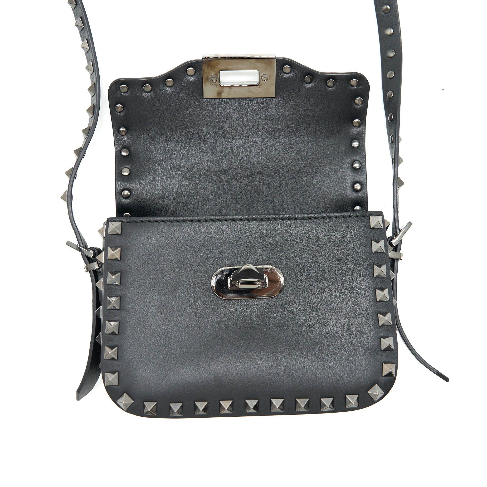 VALENTINO GARAVANI SMALL ROCKSTUD GRAINY CALFSKIN CROSSBODY BAG BLACK SHW