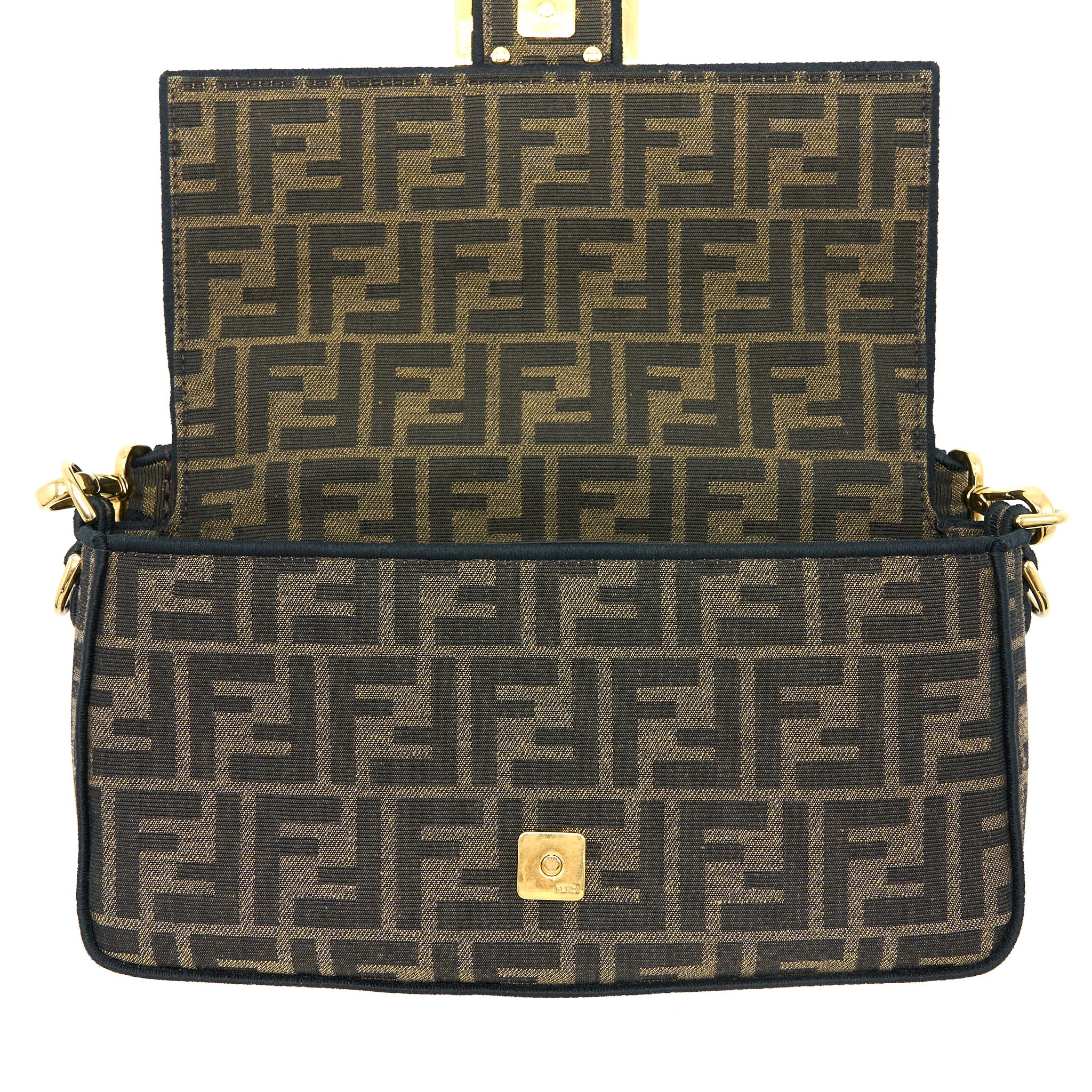 FENDI BAGUETTE BAG FF JACQUARD FABRIC BROWN GHW