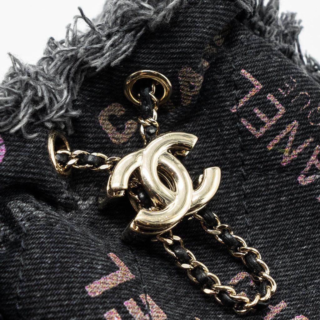 CHANEL SUPER MINI BUCKET BAG BLACK DENIM LGHW
