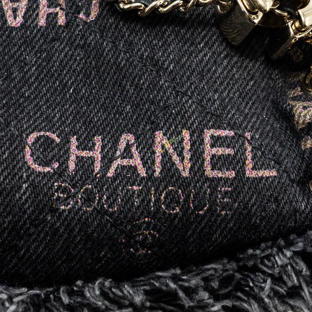 CHANEL SUPER MINI BUCKET BAG BLACK DENIM LGHW
