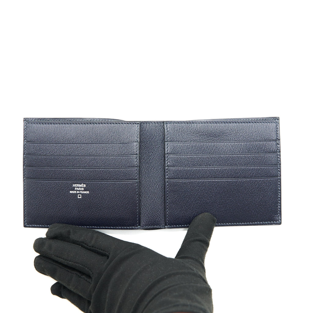 HERMES EMERALD ALLIGATOR EXOTIC LEATHER MEN'S SUIT BIFOLD BIFOLD POCKET WALLET IN DARK NAVY