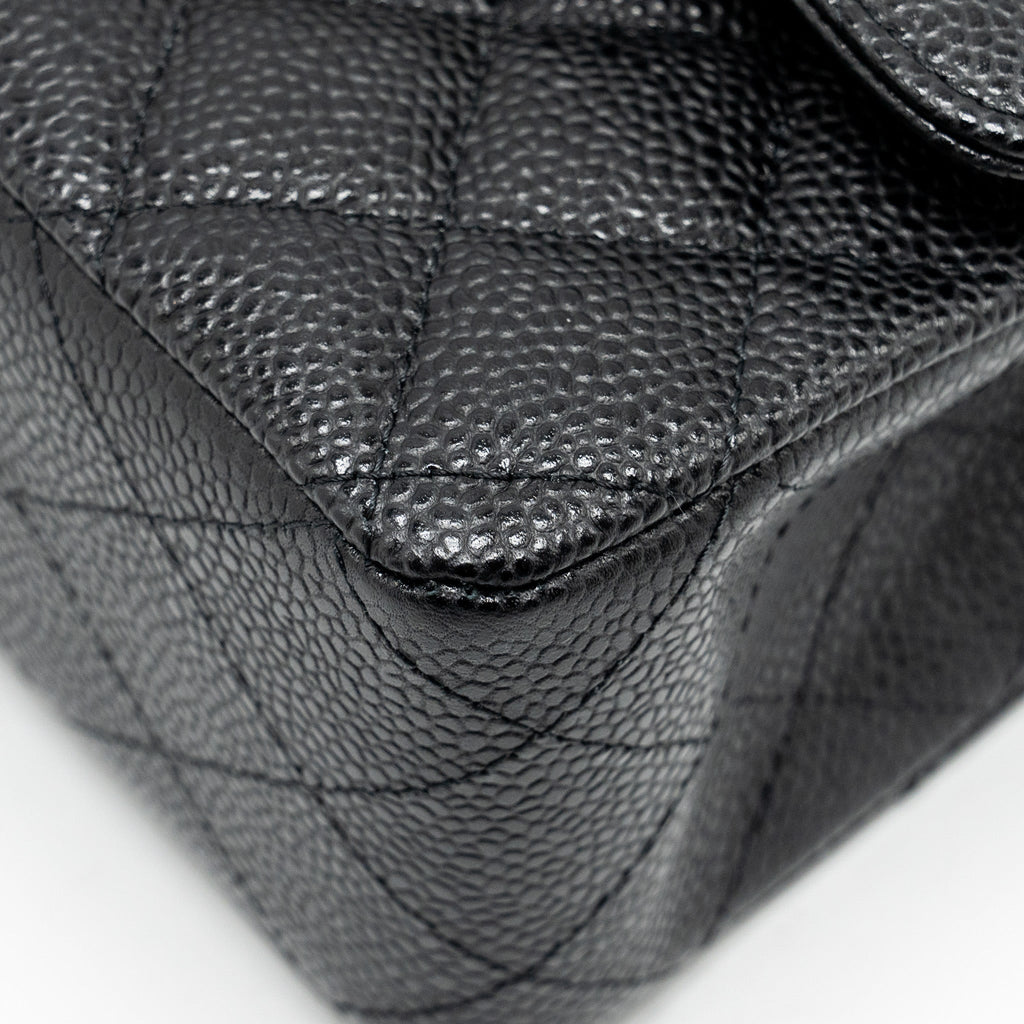 CHANEL MEDIUM CLASSIC DOUBLE FLAP BAG CAVIAR BLACK SHW