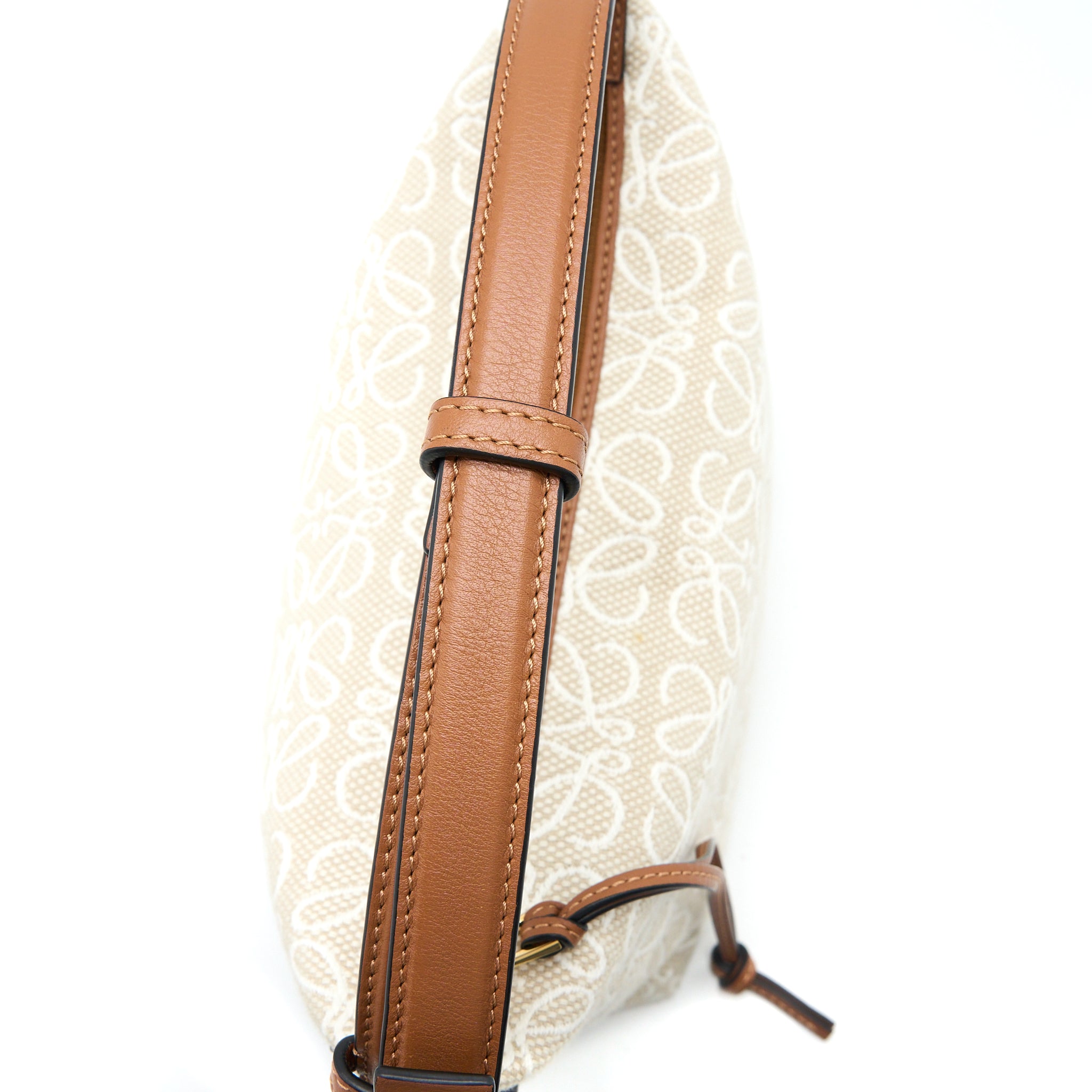 LOEWE SMALL CUBI BAG IN ANAGRAM JACQUARD/CALFSKIN ECRU/TAN GHW