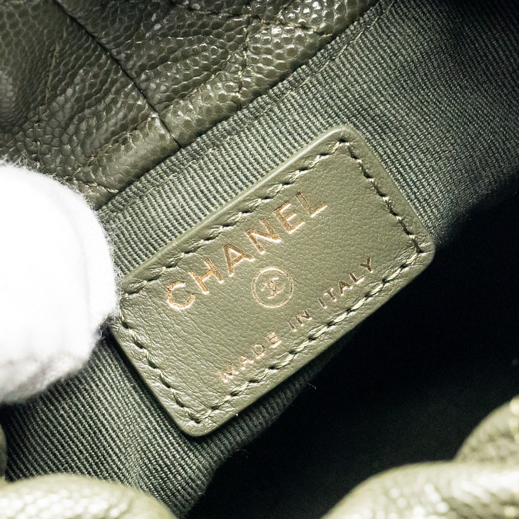 CHANEL MINI BUCKET BAG CAVIAR DARK GREEN GHW (MICROCHIP)