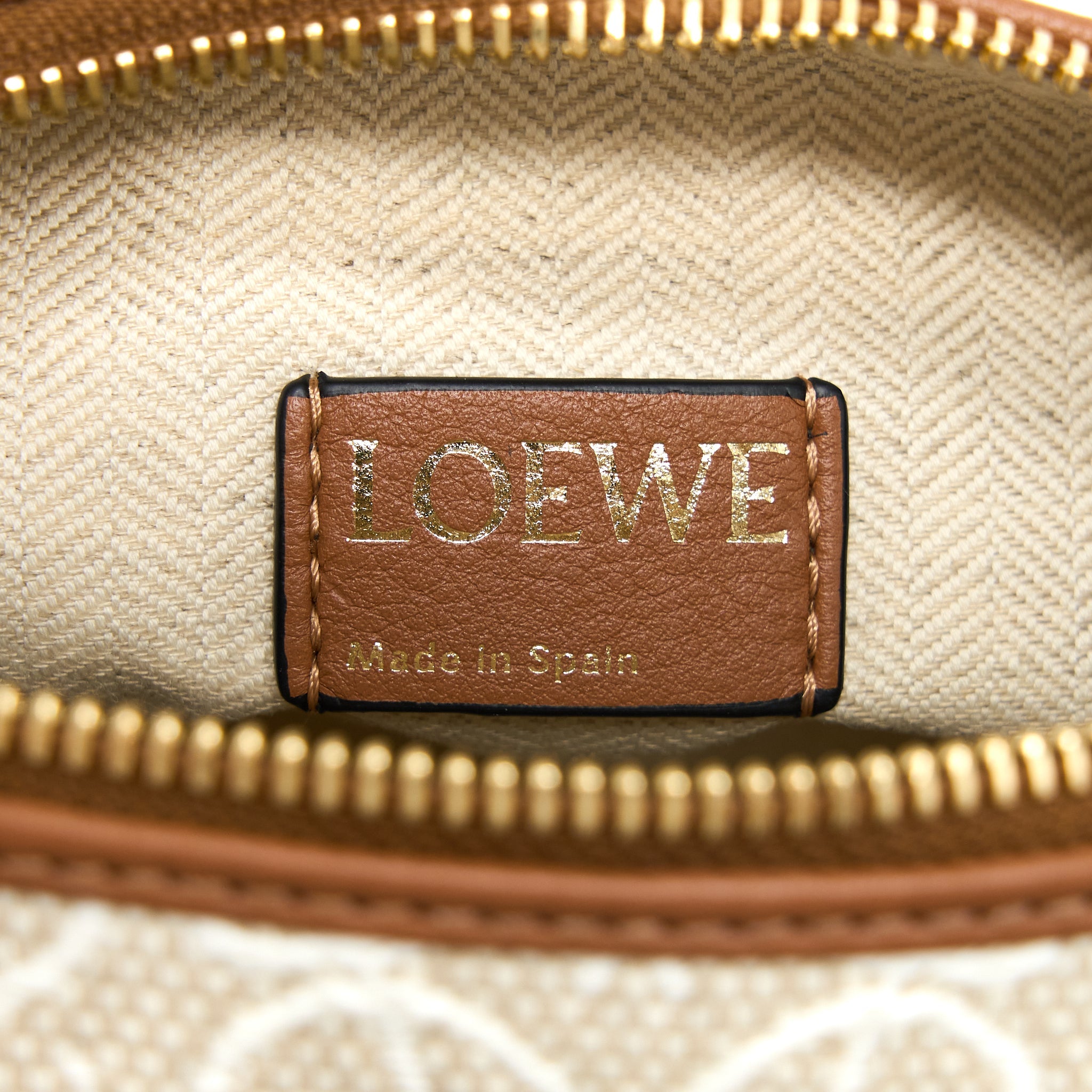 LOEWE SMALL CUBI BAG IN ANAGRAM JACQUARD/CALFSKIN ECRU/TAN GHW