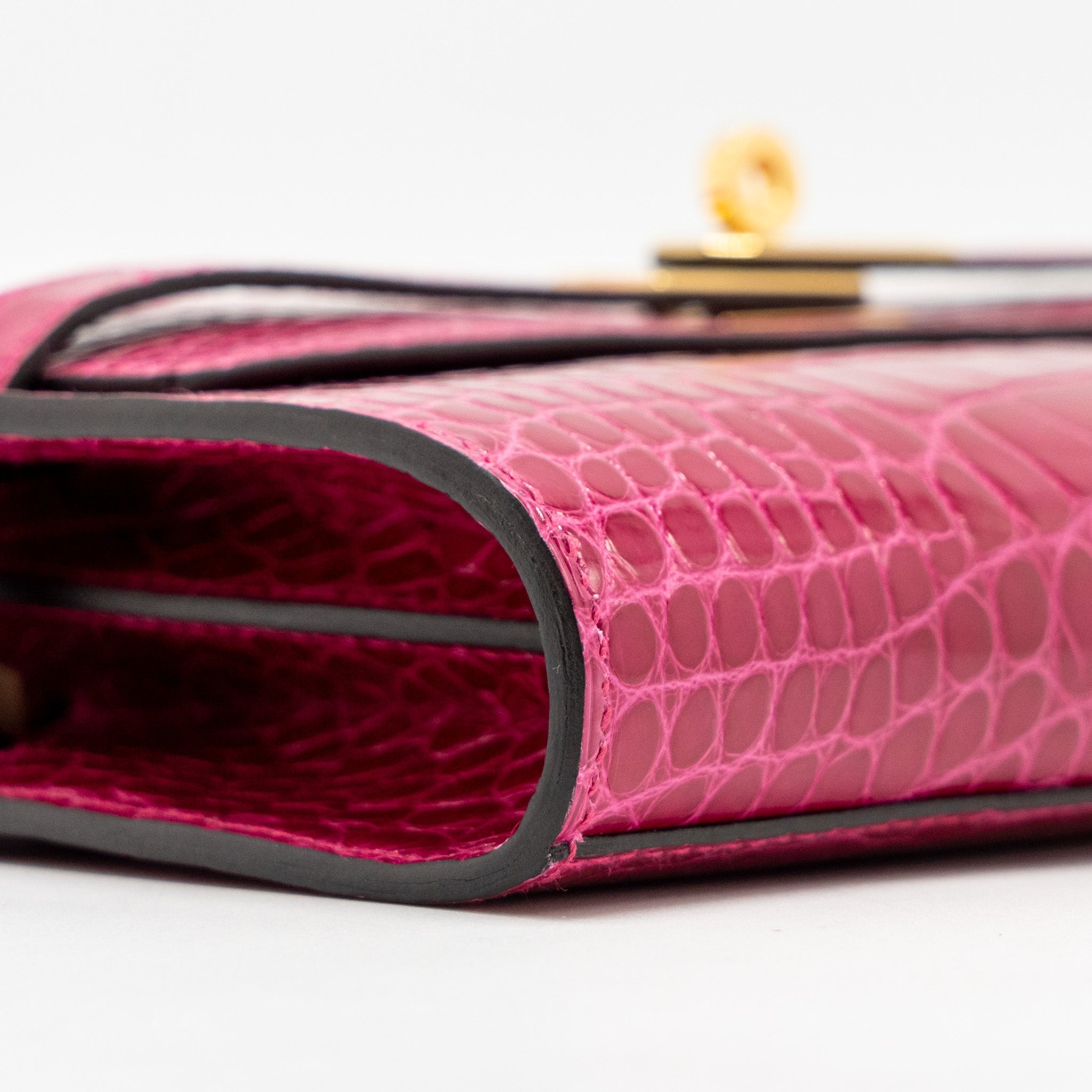 HERMES KELLY TO GO SHINY ALLIGATOR MISSISSIPPIENSIS ROSE MEXICO GHW