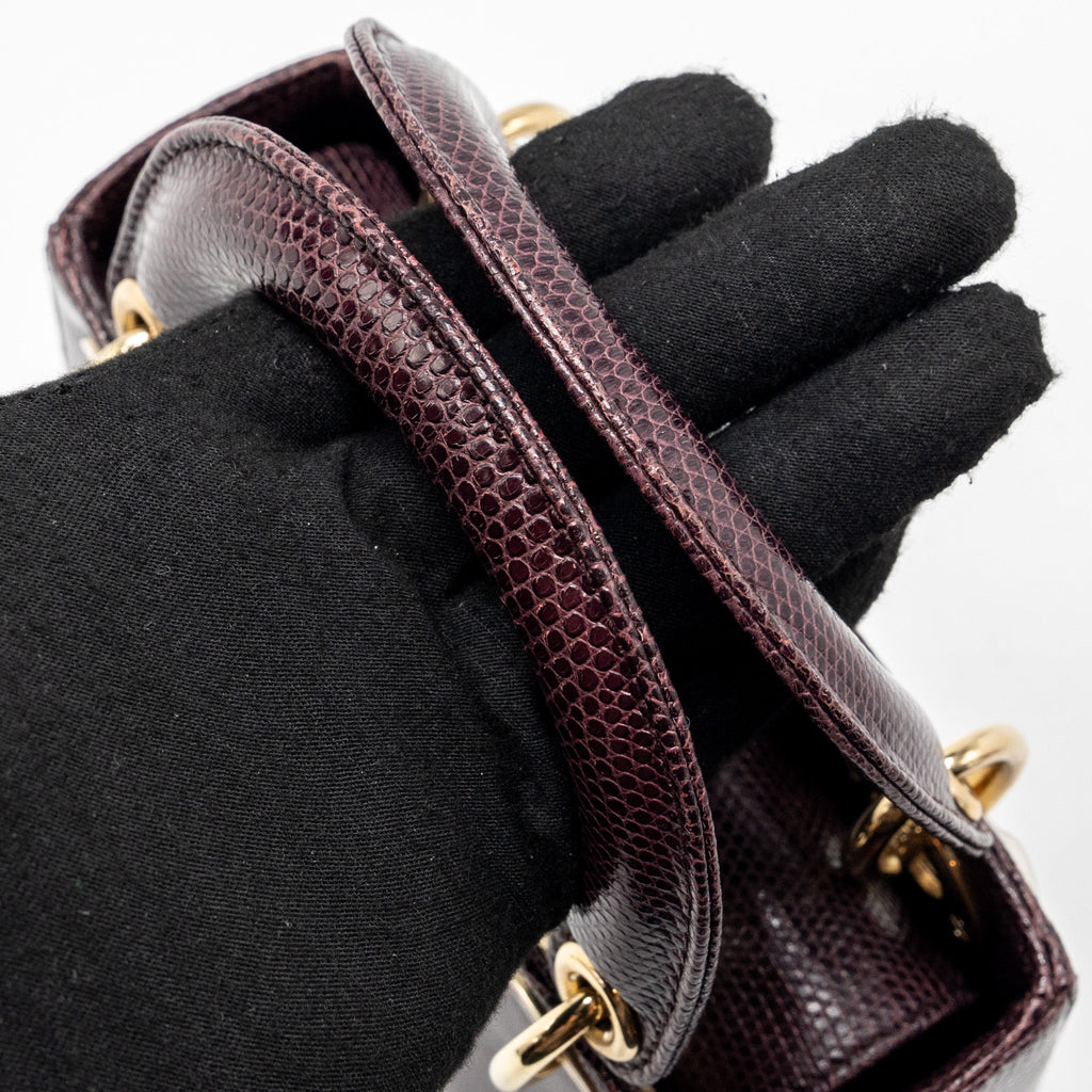 DIOR MINI LADY DIOR LIZARD BURGUNDY LGHW
